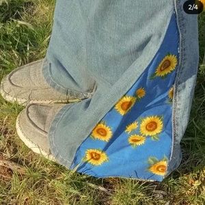 SOLD*Refashioned Sunflower bell bottoms